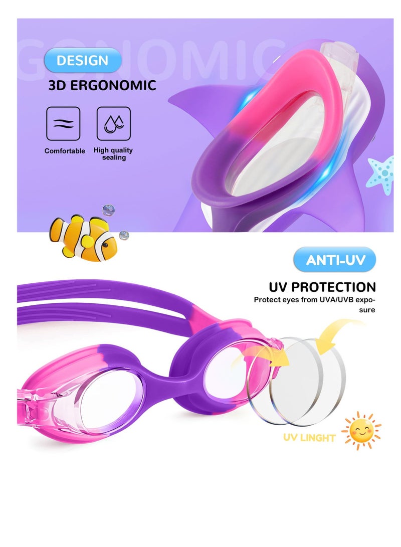 Excefore Kids Swim-Goggles, Swimming-Goggles-for Kids, Pool Goggles, Anti-Fog Waterproof Anti-UV Clear Vision Water Pool Goggles, No Leak, for Ages 3-16 (2 Pack) - Image 3