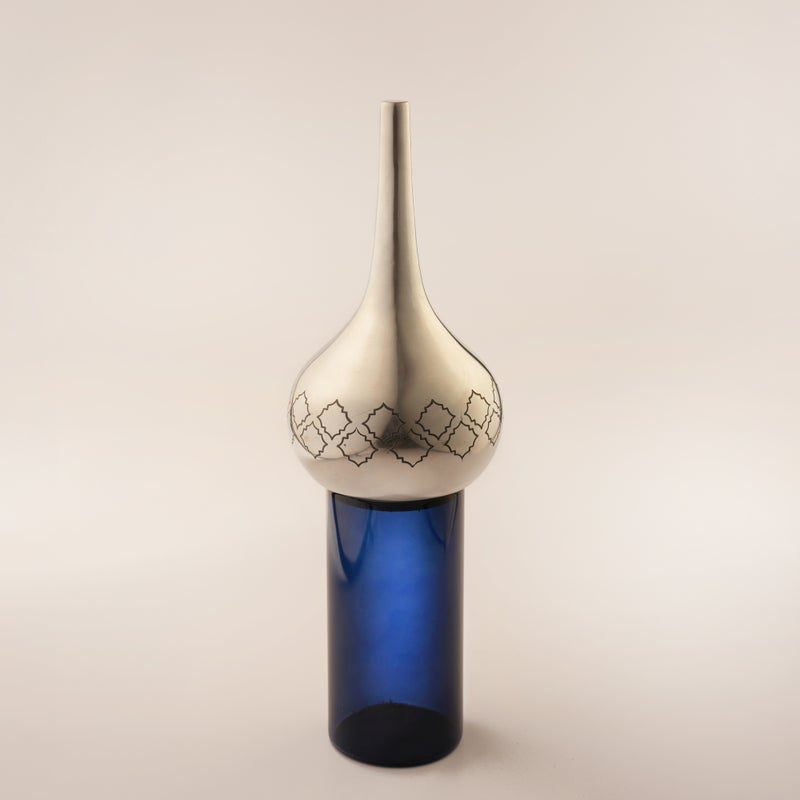 Homez Dome Shaped Ramadan Aluminum Decortive Piece Yaqut Collection 11.5*11.5*35.5Cm, Blue - Image 1