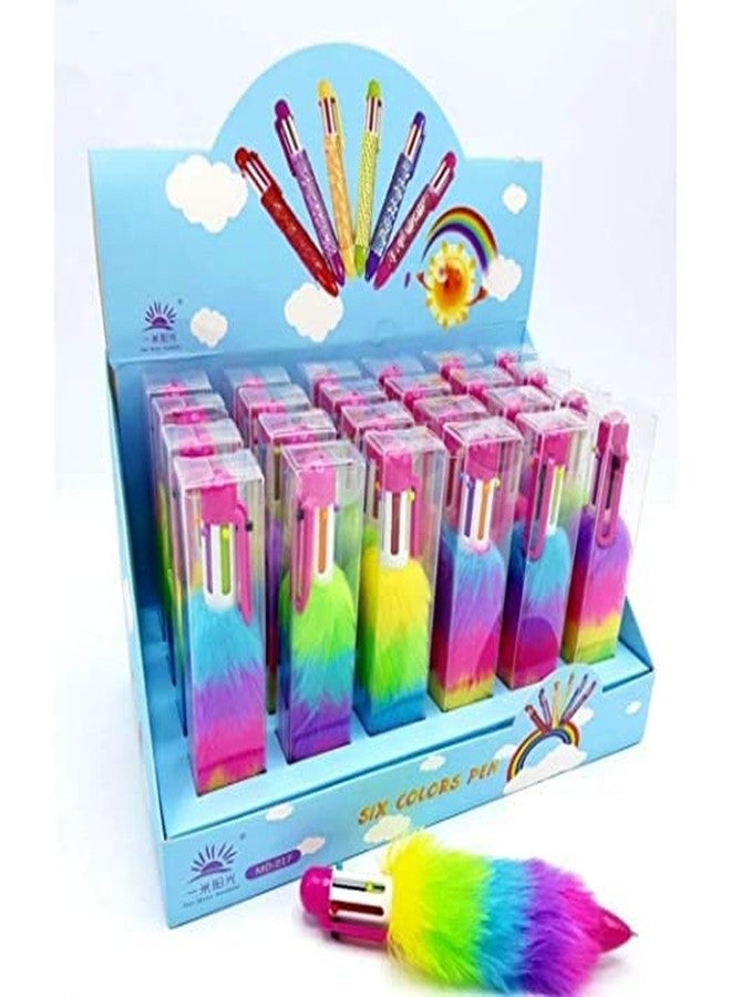 myself Pack of 2 Multicolor Fur Pen 6 in 1 Writing Ball Point Pen For Student - Image 3