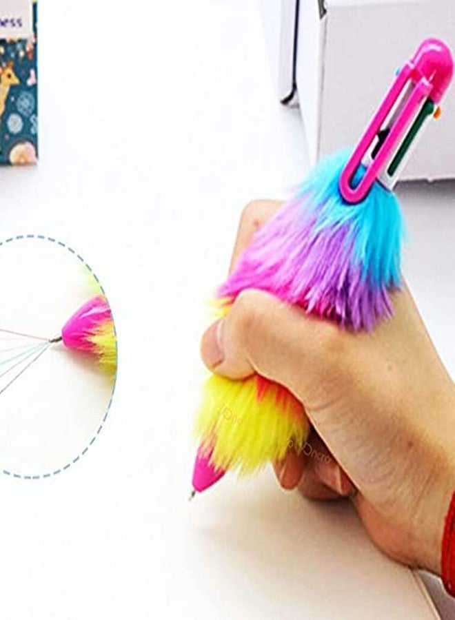 myself Pack of 2 Multicolor Fur Pen 6 in 1 Writing Ball Point Pen For Student - Image 4