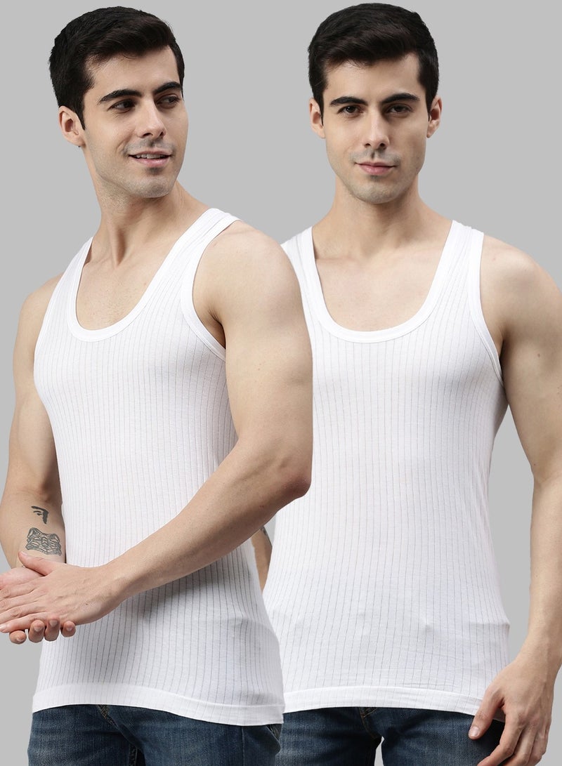 Lux Athletic Men Vest - Sleeveless Undershirts, Pack of 3, Comfortable Cotton (White)  - Image 2