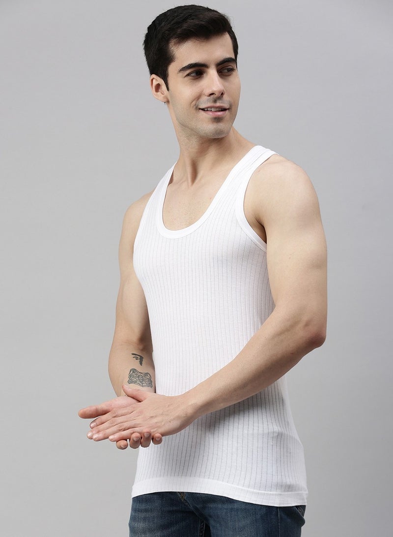 Lux Athletic Men Vest - Sleeveless Undershirts, Pack of 3, Comfortable Cotton (White)  - Image 3