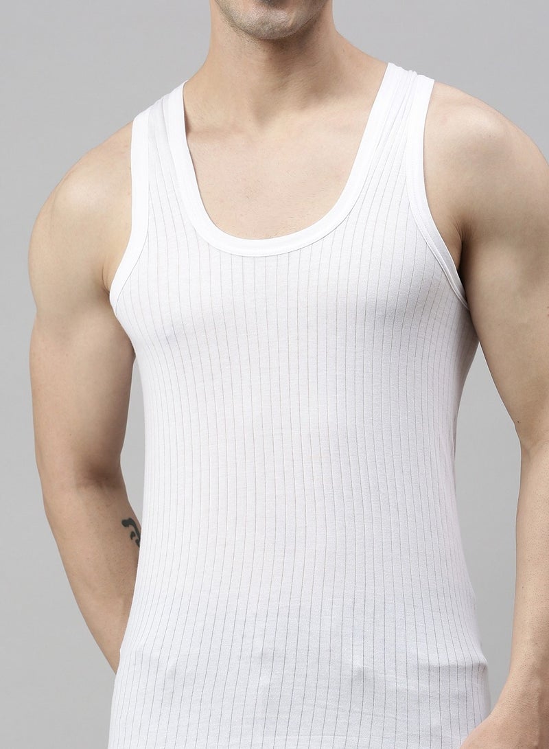 Lux Athletic Men Vest - Sleeveless Undershirts, Pack of 3, Comfortable Cotton (White)  - Image 4