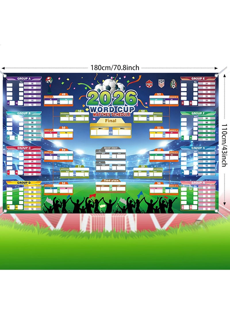 SODANEED World Cup Wall Chart 2026 Poster, 180X110CM Schedule Poster 2026 World Soccer Game Wall Chart Poster No Crease World Cup Soccer Calendar Football Tournament Schedule Home Bar Party Decorations - Image 2