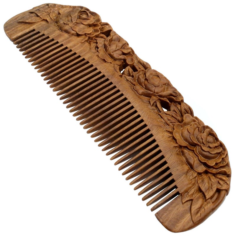 YOY Handmade Carved Natural Sandalwood Hair Comb  Antistatic No Snag Brush for Mens Mustache Beard Care Anti Dandruff Women Girls Head Hair Accessory HC1006
