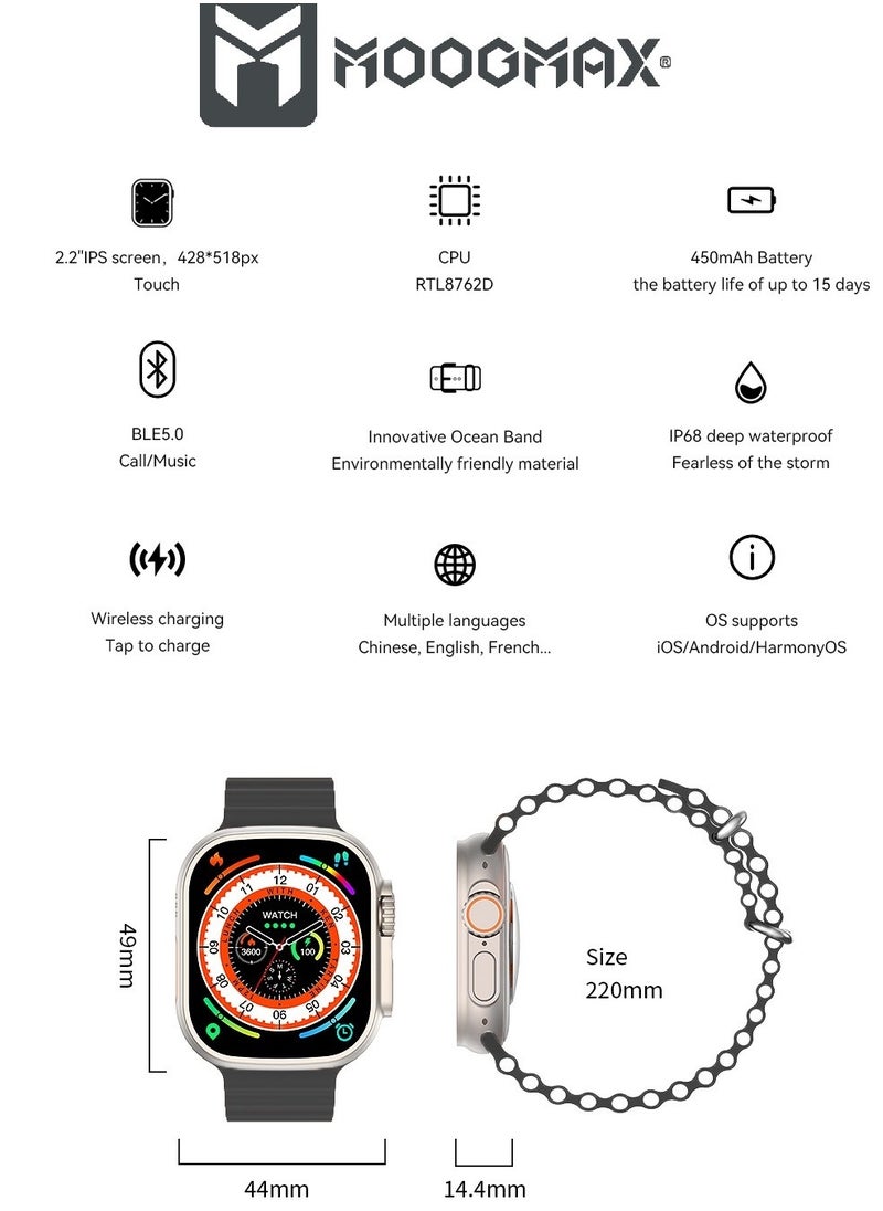 MOOGMAX - The Smart bundle package 2-in-1, Ultra smart watch 49MM Titanium case,works with gestures, all sports modes, heart and sleep measurements, support for NFC and Airbuds 4 from Moogmax TWS earphones. - Image 1