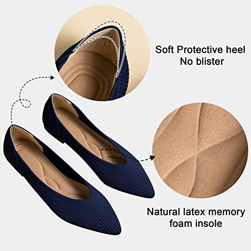 TINGRISE Women's Flats Shoes Pointed Toe Knit Ballet Comfortable Dressy Slip On Flat Navy US8 - Image 2