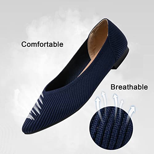 TINGRISE Women's Flats Shoes Pointed Toe Knit Ballet Comfortable Dressy Slip On Flat Navy US8 - Image 3