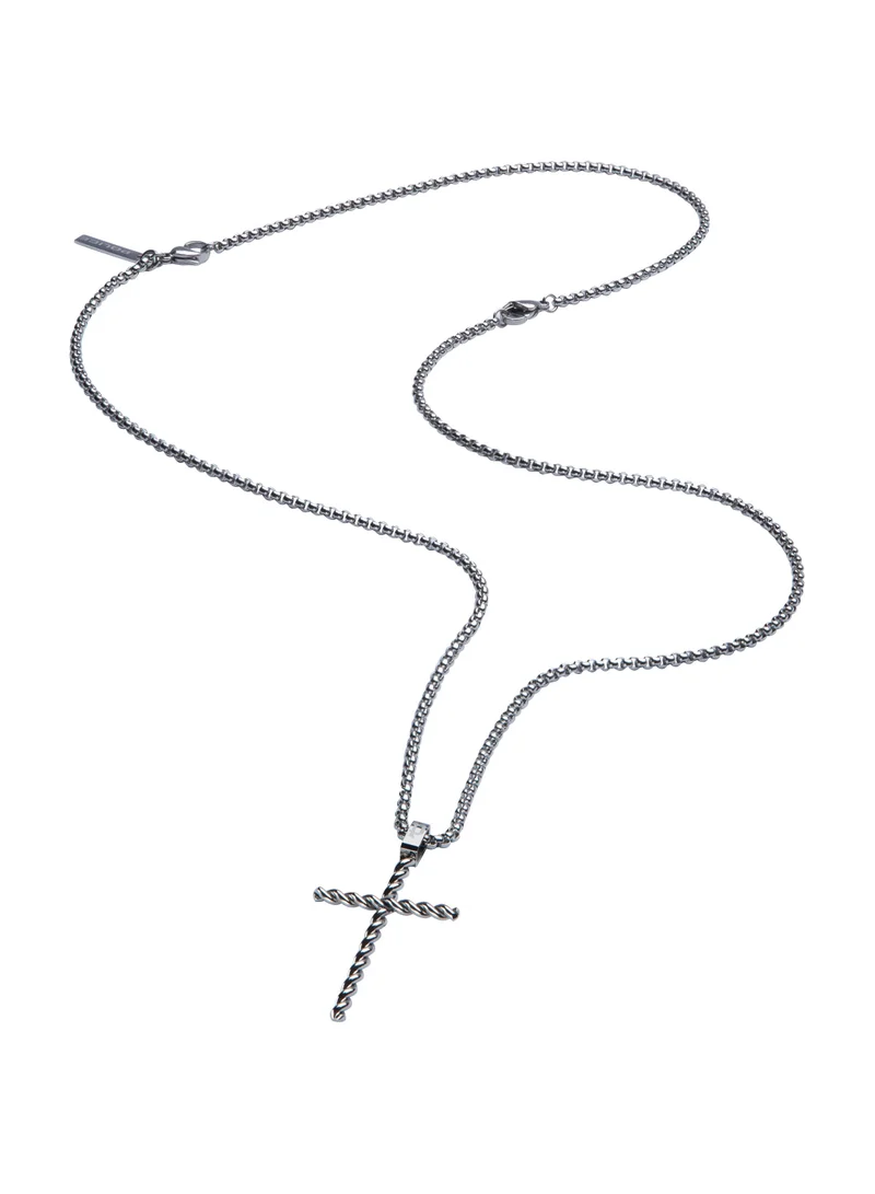 Police Silver Stainless Steel Necklace With Cross Design For Men