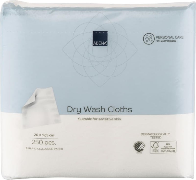 ABENA Airlaid Wash Cloths for Personal Care 250 Body Wipes For Adult Cleansing 20x175cm