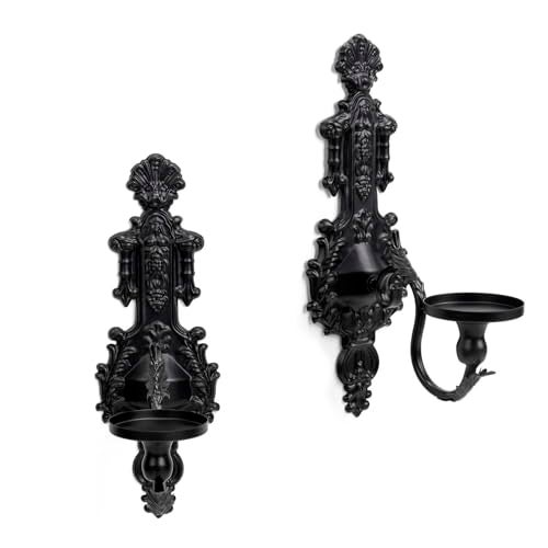 GAKA Wall Sconce Candle Holder Set of 2 Gothic Metal Candle Sconce Black Candle Holders Vintage Wall Mount Candle Holders Decorative,Black - Image 3