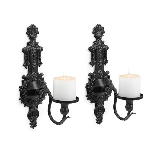 GAKA Wall Sconce Candle Holder Set of 2 Gothic Metal Candle Sconce Black Candle Holders Vintage Wall Mount Candle Holders Decorative,Black - Image 4
