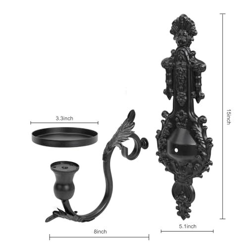 GAKA Wall Sconce Candle Holder Set of 2 Gothic Metal Candle Sconce Black Candle Holders Vintage Wall Mount Candle Holders Decorative,Black - Image 2