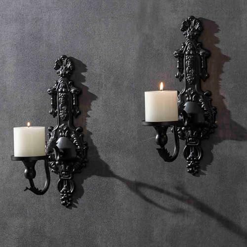 GAKA Wall Sconce Candle Holder Set of 2 Gothic Metal Candle Sconce Black Candle Holders Vintage Wall Mount Candle Holders Decorative,Black - Image 1