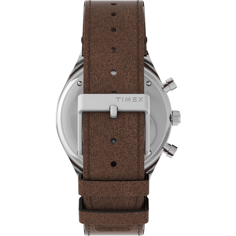 Timex Q Men's 40mm Watch â€“ Cream Dial Silver-Tone Case Brown Leather Strap, Cream/Brown, One Size, 40 mm Leather Watch - Image 3