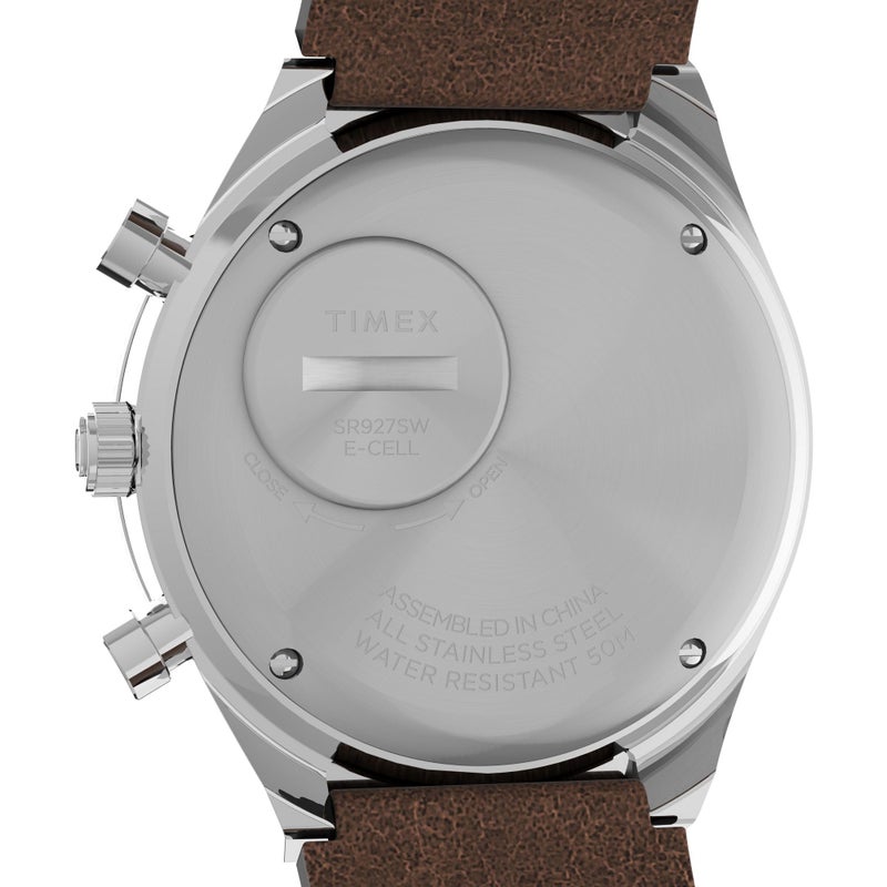 Timex Q Men's 40mm Watch â€“ Cream Dial Silver-Tone Case Brown Leather Strap, Cream/Brown, One Size, 40 mm Leather Watch - Image 4