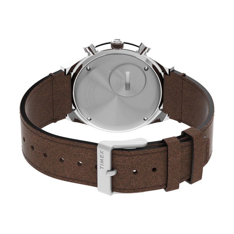 Timex Q Men's 40mm Watch â€“ Cream Dial Silver-Tone Case Brown Leather Strap, Cream/Brown, One Size, 40 mm Leather Watch - Image 5