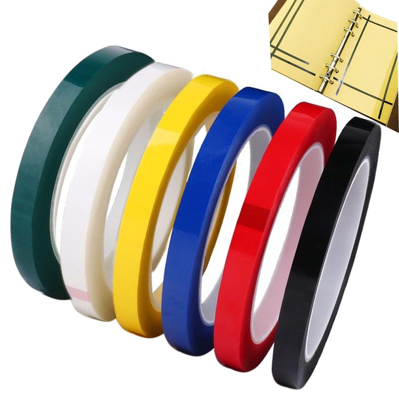monochef 6 Pack 3mm 1/8 inch Width Graphic Tape Whiteboard Tape Self Adhesive Chart Line Tape Grid Marking Tapes Gridding Tape Pinstripe Electrical Art Artist Tape, 108 feet feet Long Per Roll  - Image 1