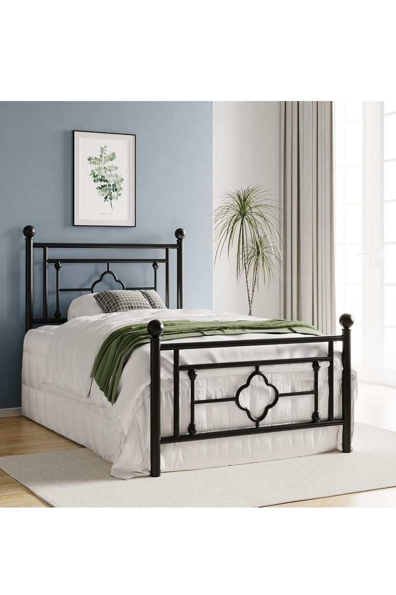متجر ان زون سرير معدني مفرد بتصميم زخرفي كلاسيكي – إطار أسود أنيق  190سم- 90سم - Image 1