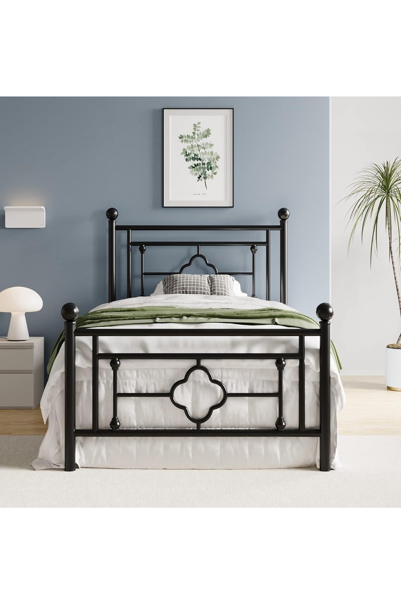 متجر ان زون سرير معدني مفرد بتصميم زخرفي كلاسيكي – إطار أسود أنيق  190سم- 90سم - Image 2