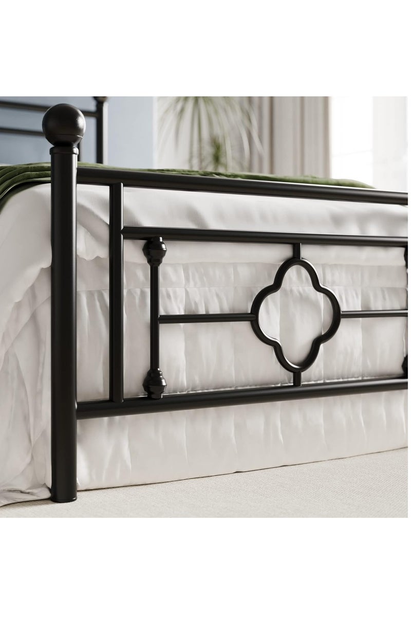 متجر ان زون سرير معدني مفرد بتصميم زخرفي كلاسيكي – إطار أسود أنيق  190سم- 90سم - Image 4