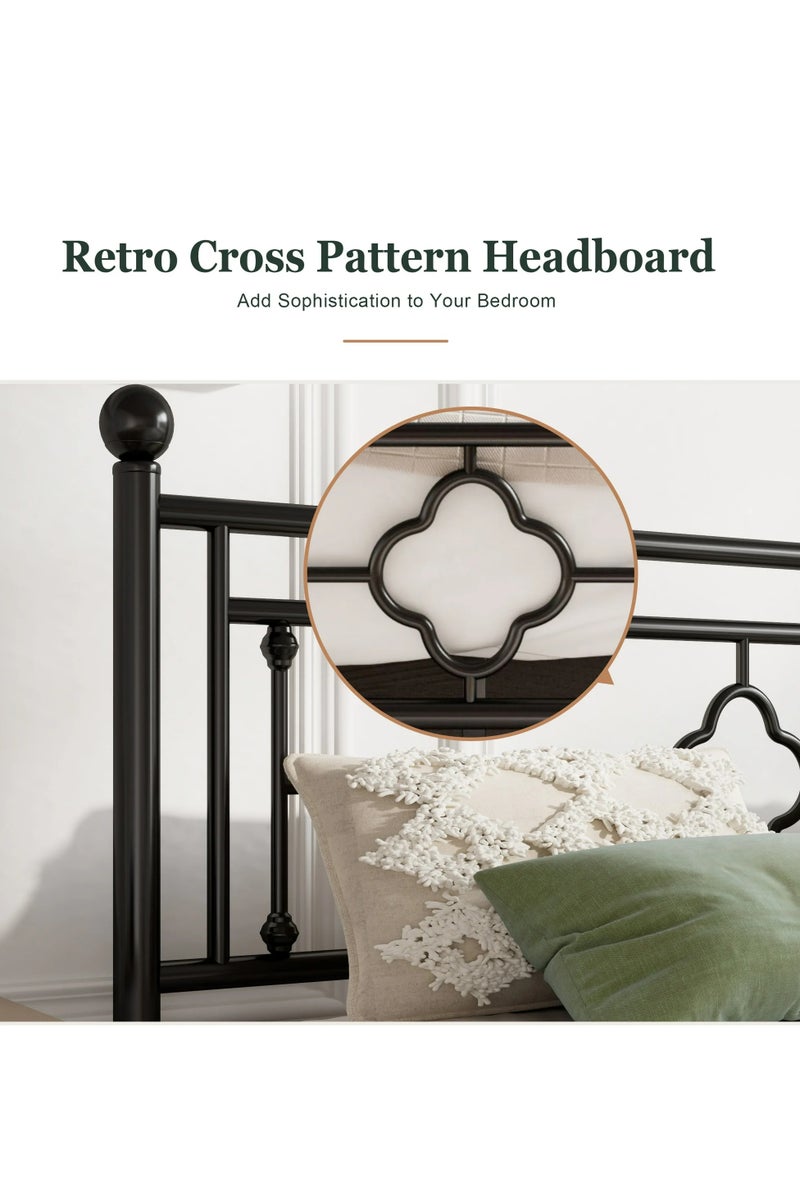 متجر ان زون سرير معدني مفرد بتصميم زخرفي كلاسيكي – إطار أسود أنيق  190سم- 90سم - Image 5