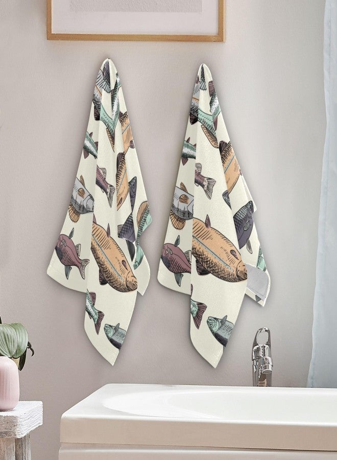 COVASA Colorful Fishes Hand Towels for Bathroom Set of 2,Microfiber Quick Dry Cartoon Lake Fish Carp Underwater Animal Kitchen Dish Towels,Decorative Guest Bathroom Towels for Face,Gym,Shower 14"x28" - Image 3