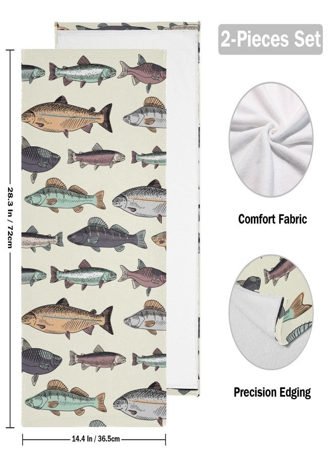 COVASA Colorful Fishes Hand Towels for Bathroom Set of 2,Microfiber Quick Dry Cartoon Lake Fish Carp Underwater Animal Kitchen Dish Towels,Decorative Guest Bathroom Towels for Face,Gym,Shower 14"x28" - Image 2