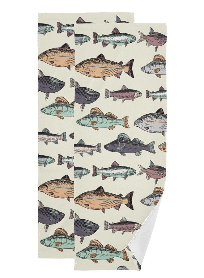COVASA Colorful Fishes Hand Towels for Bathroom Set of 2,Microfiber Quick Dry Cartoon Lake Fish Carp Underwater Animal Kitchen Dish Towels,Decorative Guest Bathroom Towels for Face,Gym,Shower 14"x28" - Image 1