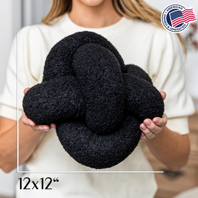 SAMIAH LUXE Black Knot Pillow Ball 12" for Home Decor Living Room, Teddy Boucle Knotted Black Decorative Pillow for Couch, Knot Throw Pillows for Living Room Decor, Sensory Knotted Circle Pillows - Image 2