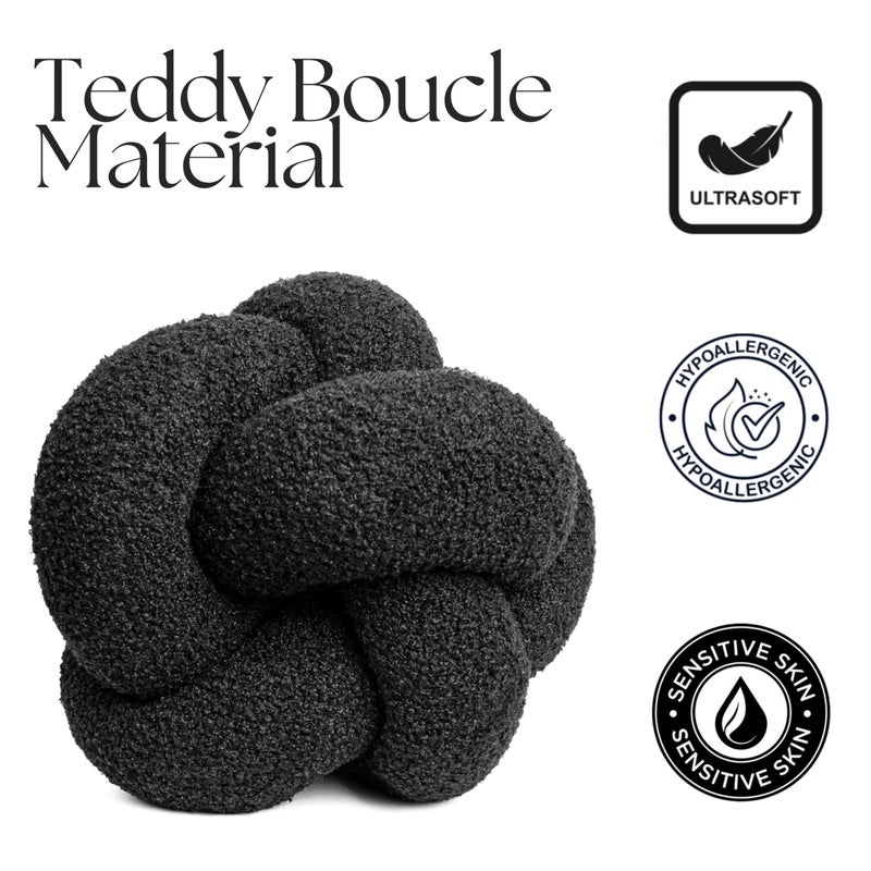 SAMIAH LUXE Black Knot Pillow Ball 12" for Home Decor Living Room, Teddy Boucle Knotted Black Decorative Pillow for Couch, Knot Throw Pillows for Living Room Decor, Sensory Knotted Circle Pillows - Image 4