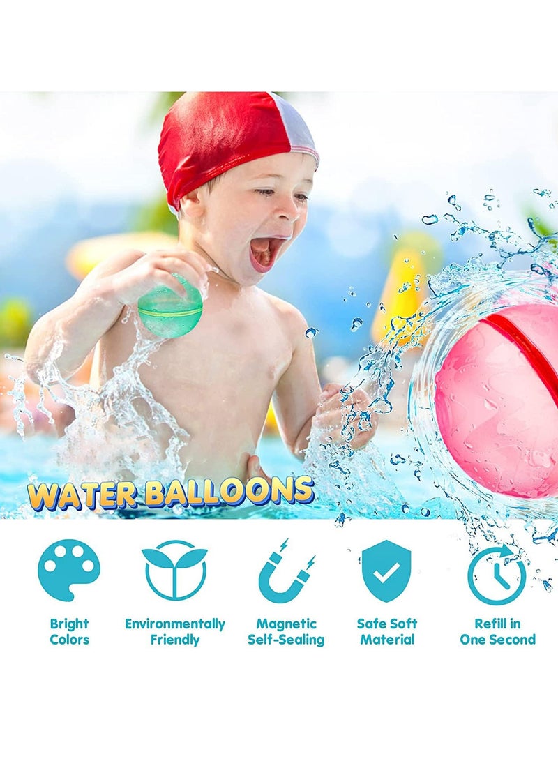 Water Balloons Reusable 6 PCS Soft Silicone Water Splash Ball for Kids School Self-Sealing Refillable Water Ballfor Kids Adults Fun Water Fight Game Summer Swimming Pool Party Supplies（F） - Image 2