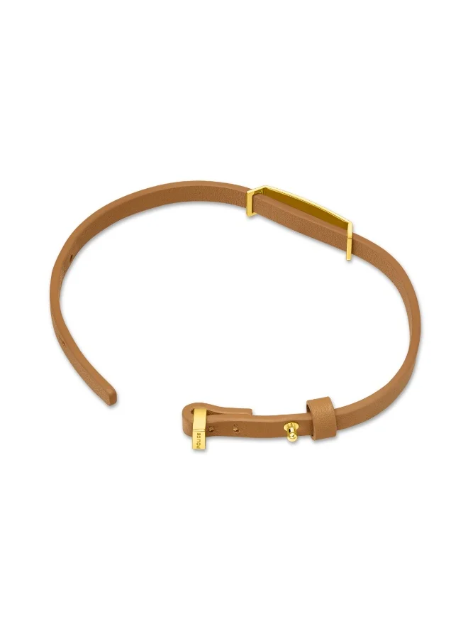 بوليس سوار جلدي بني مطلي بالذهب للرجال  ملم