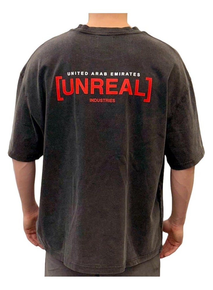 Baggy Style T-Shirt for Men and Women | UNREAL Down Shoulder Tee-Shirt | Habibi Come to Dubai | Unisex Loose Sleeves Shirt | Vintage and Trendy Unreal Washed Tee - Image 4