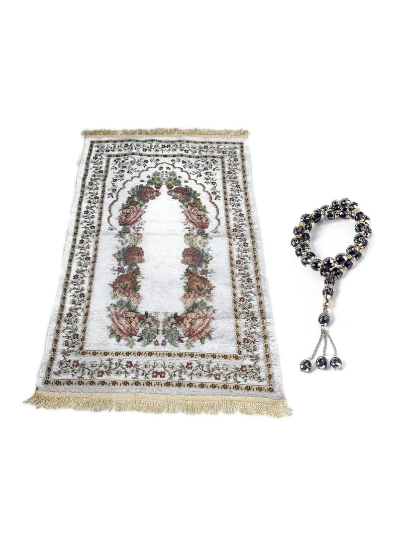 ماركة غير محددة - سجادة صلاة رمضان مع مسبحة، سجادة صلاة مسلمة محمولة - (أبيض) - Image 1