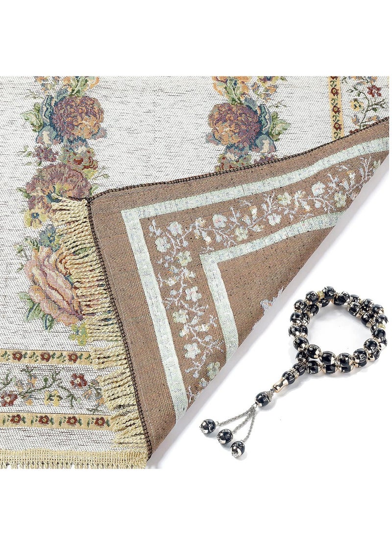ماركة غير محددة - سجادة صلاة رمضان مع مسبحة، سجادة صلاة مسلمة محمولة - (أبيض) - Image 1