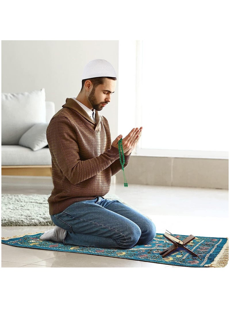 ماركة غير محددة - سجادة صلاة رمضان مع مسبحة، سجادة صلاة مسلمة محمولة - (أبيض) - Image 1