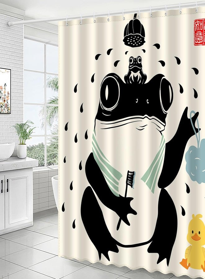 JWXCBIM Funny Frog Bathroom Shower Curtain Set 72x72 Inches, Cute Anime Asian Japanese Style Art Bath Accessories, Cool Animal Yellow Duck Vintage Black Beige Home Decor with 12 Hooks - Image 2