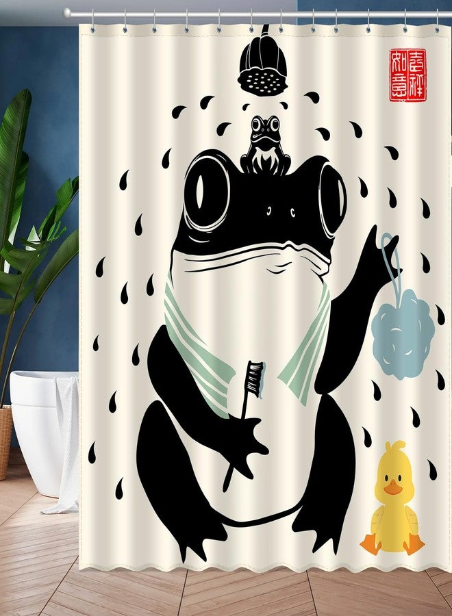JWXCBIM Funny Frog Bathroom Shower Curtain Set 72x72 Inches, Cute Anime Asian Japanese Style Art Bath Accessories, Cool Animal Yellow Duck Vintage Black Beige Home Decor with 12 Hooks - Image 1