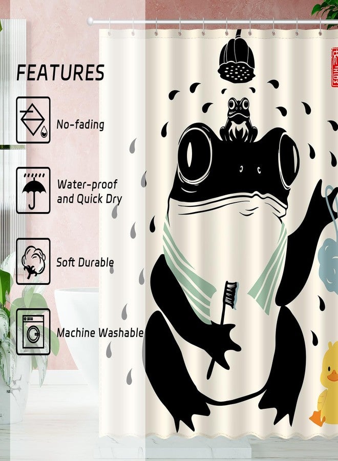 JWXCBIM Funny Frog Bathroom Shower Curtain Set 72x72 Inches, Cute Anime Asian Japanese Style Art Bath Accessories, Cool Animal Yellow Duck Vintage Black Beige Home Decor with 12 Hooks - Image 3