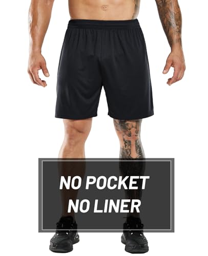 MIER Men's Quick-Dry Athletic/Soccer/Basketball Shorts Without Pockets No Liner Running Workout Training Active Shorts, Black, S - Image 2
