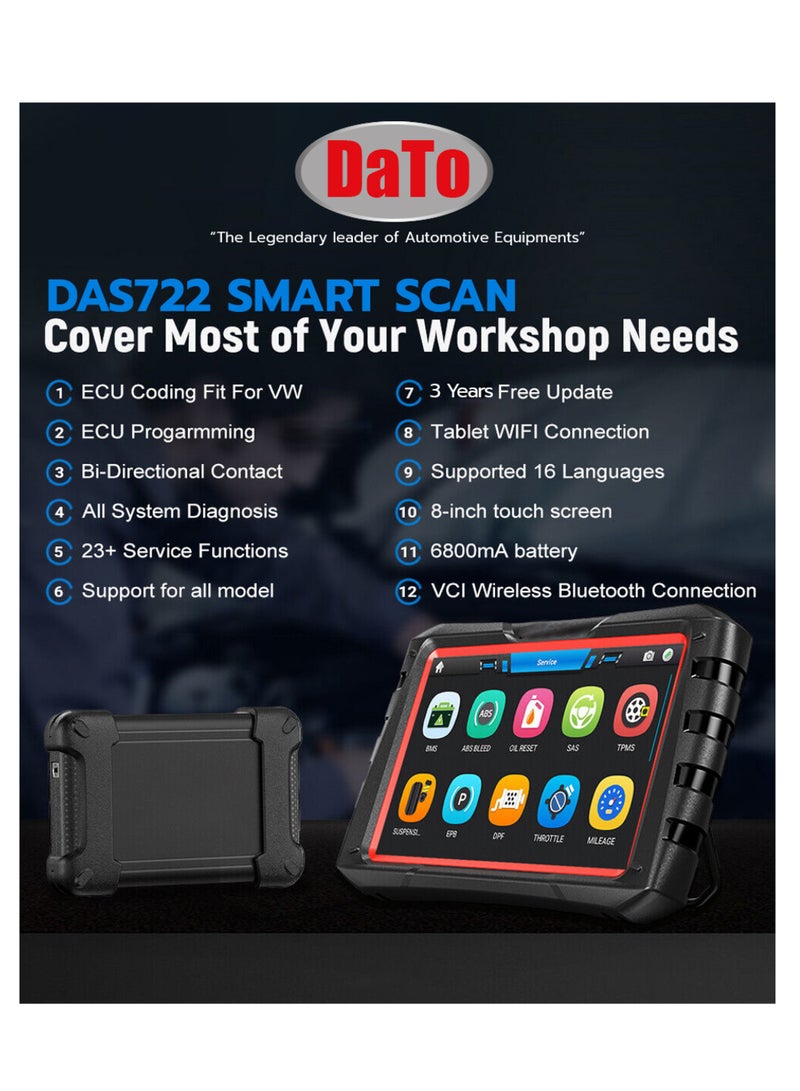 DATO DaTo DAS722 Car Diagnostic Scanner –OE-Level 8" Android Automotive Scan Tool - Image 3