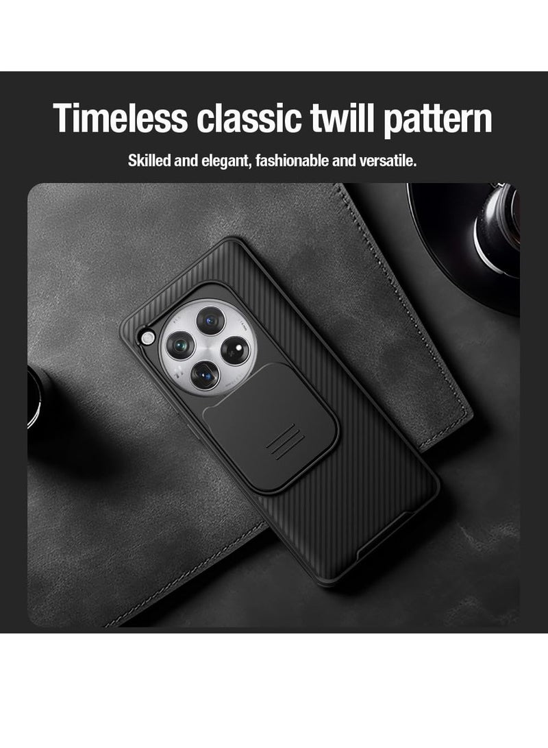 SYOSI جراب لهاتف OnePlus 12 5G مع عدسة كاميرا منزلقة توفر حماية بدرجة عسكرية، جراب رفيع مقاوم للصدمات ومضاد للتجسس، جراب حماية كامل للجسم بزاوية 360 درجة، أسود - Image 2