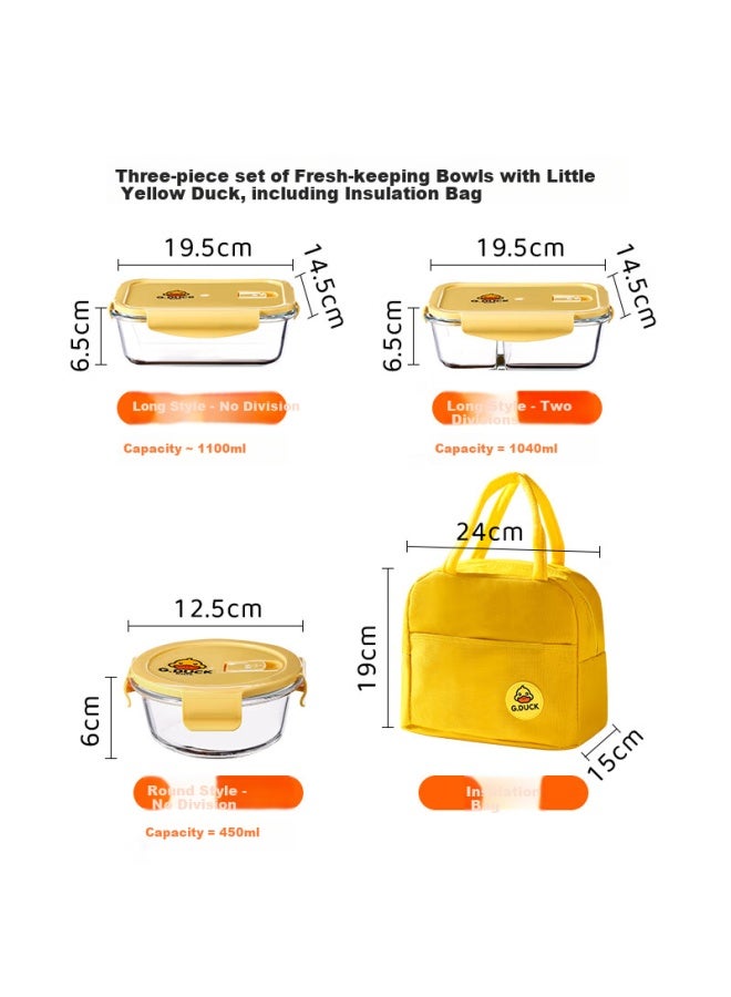 Cilock Xile Kuo Heat-resistant Glass Food Storage Containers, Microwave-safe Lunch Boxes, Bento Boxes For Office Workers And Students, Small Yellow Duck Three-piece Set - Image 1