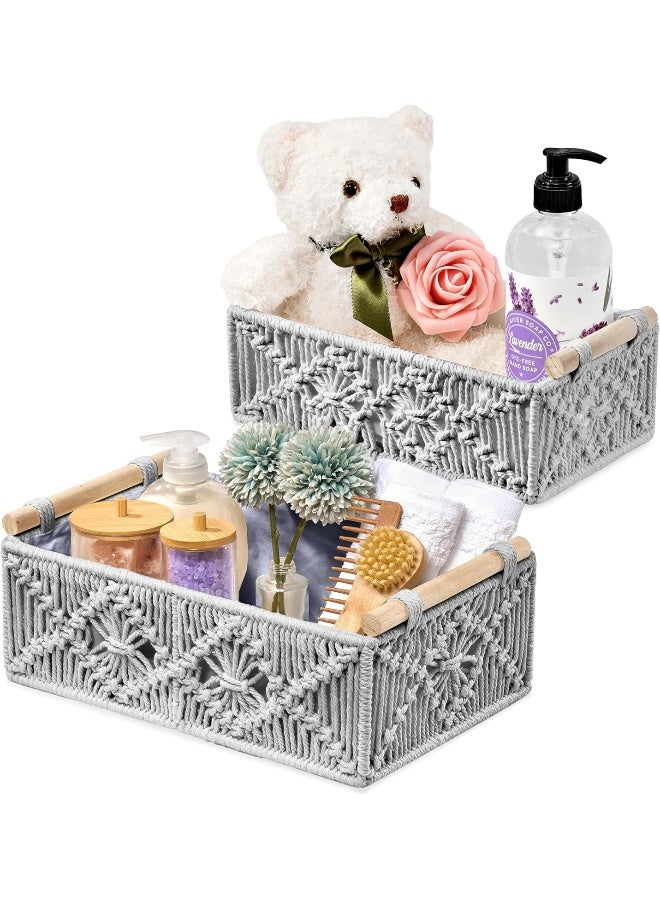 Sorbus Sorbus Macrame Boho Decor Baskets - 2 Decorative Gift Baskets for Nursery, Baby Room, Toilet Tank Top - Lined Baby Basket Set for Organizing Changing Station, Linens, Clothes, Diapers, Toiletries - Image 1