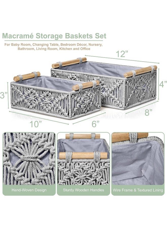 Sorbus Sorbus Macrame Boho Decor Baskets - 2 Decorative Gift Baskets for Nursery, Baby Room, Toilet Tank Top - Lined Baby Basket Set for Organizing Changing Station, Linens, Clothes, Diapers, Toiletries - Image 3