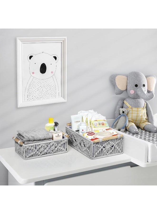 Sorbus Sorbus Macrame Boho Decor Baskets - 2 Decorative Gift Baskets for Nursery, Baby Room, Toilet Tank Top - Lined Baby Basket Set for Organizing Changing Station, Linens, Clothes, Diapers, Toiletries - Image 2