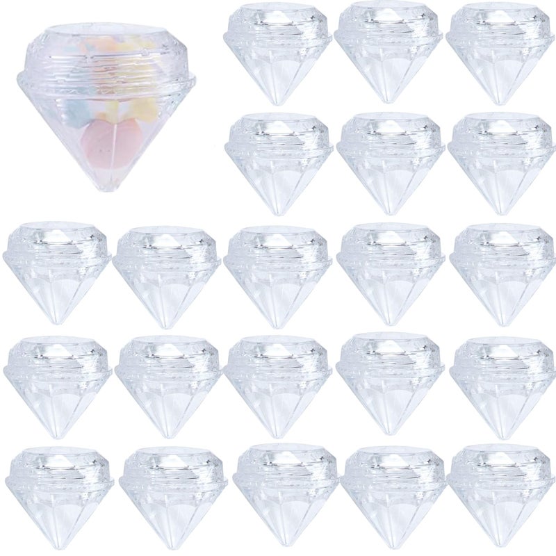 AUEAR 50 Pack Diamond Shaped Clear Jars 5 ML Empty Refillable Cosmetic Small Jar Makeup Container with Lids Sample Trial Case Storage Box for Party Favors Decor