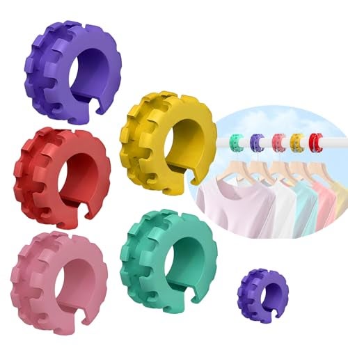 Vikooyes 5+1Pcs Silicone Clothes Hanger Fixed Ring Hook Windproof Clothes Hanger Spacer Anti-Off Hanger Fixing Hook for Clothes Drying Rack(Random Color) - Image 1