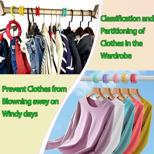 Vikooyes 5+1Pcs Silicone Clothes Hanger Fixed Ring Hook Windproof Clothes Hanger Spacer Anti-Off Hanger Fixing Hook for Clothes Drying Rack(Random Color) - Image 3